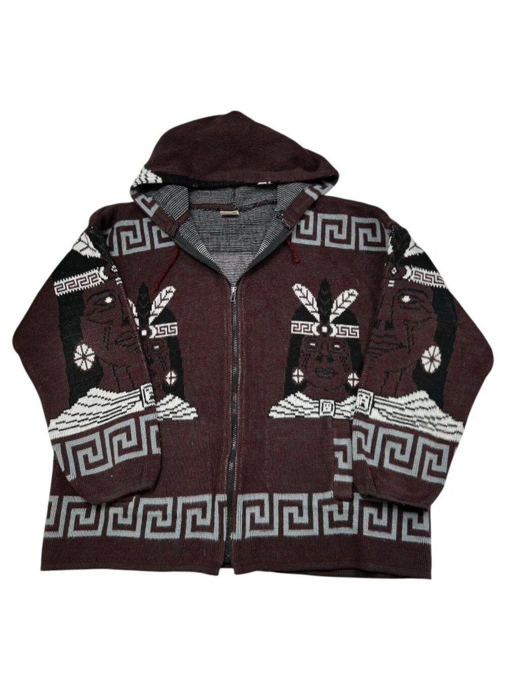Vintage Southwestern Ecuadorian Wool Knit Hoodie Zip Up Jacket Size Large